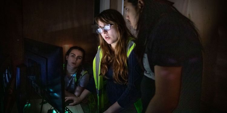 Video design students working at a computer at Waddesdon Manor