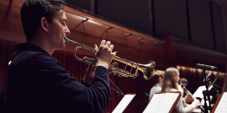 Trumpet player in a Studio Orchestra rehearsal
