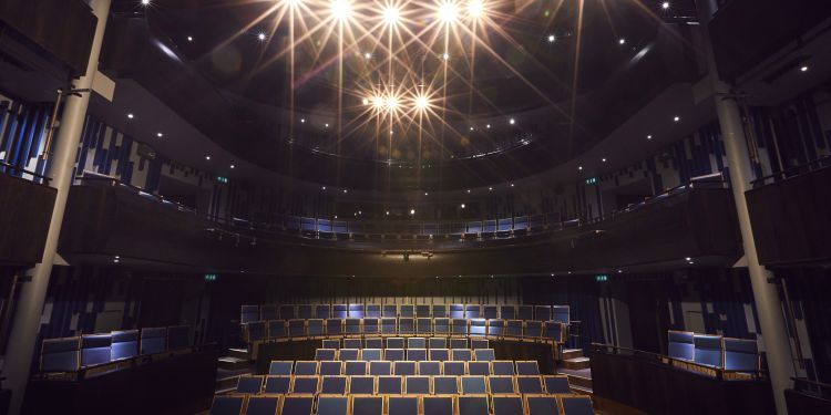 Looking out at the seating from the Milton Court Theatre Stage