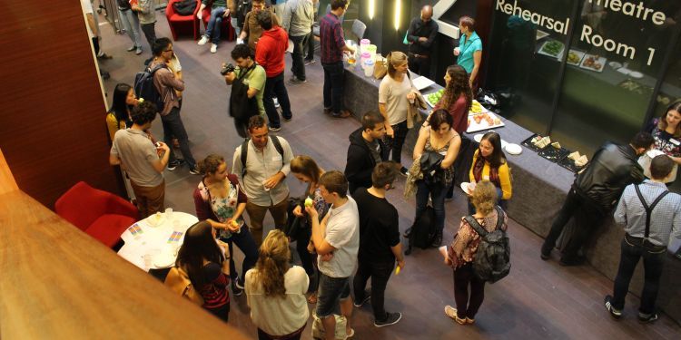 Students gathering in Milton Court