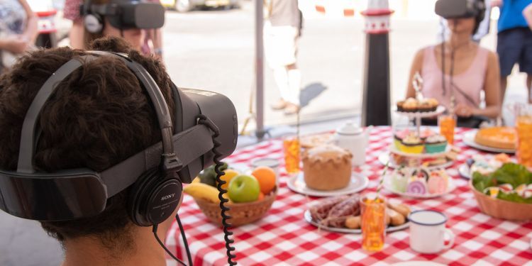 Visitors use VR technology at Culture Mile Beastly Party