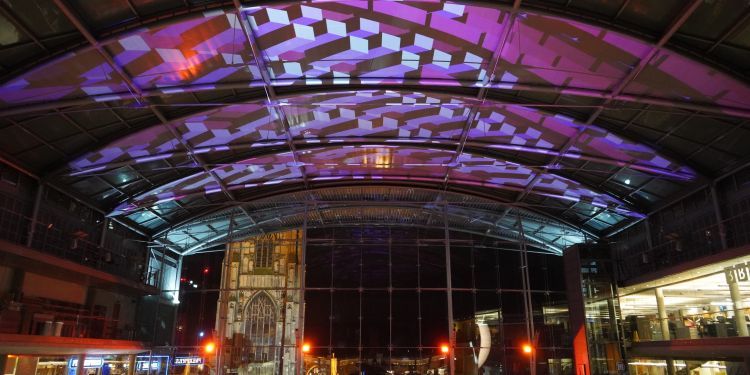 Purple projection on ceiling 