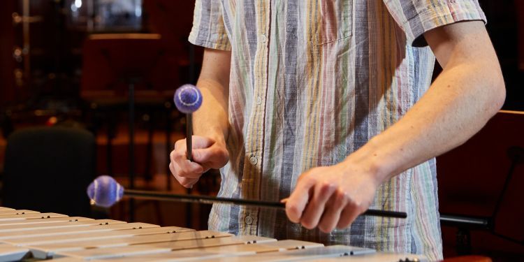 Close up of Junior Guildhall percussionist playing the glockenspiel