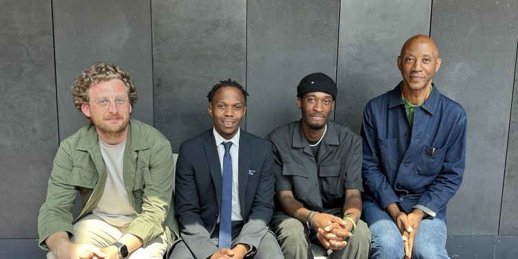 Big Boundless Show Prize winner Kalungi Ssebandeke with Rob Drummer and Jordi M. Carter, Co-Artistic Directors & CEOs at Boundless Theatre; and David Linton, Head of Acting and Programme Leader at Guildhall School of Music & Drama. Photo © Hannah Ellerton.