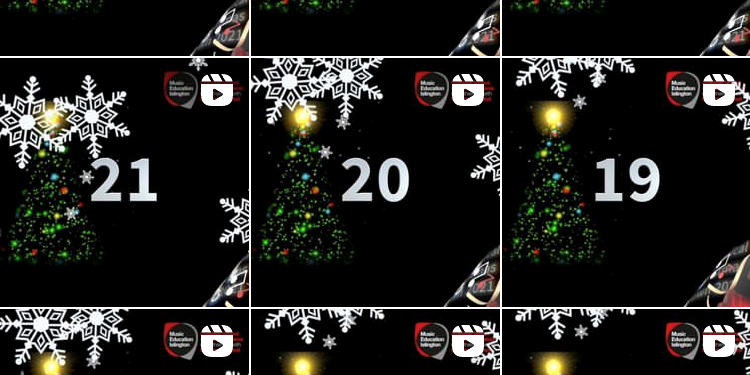 A screenshot from an Instagram grid. There are 9 squares, each displaying a number from 16-24. Each is decorated with snowflakes and a Christmas tree.