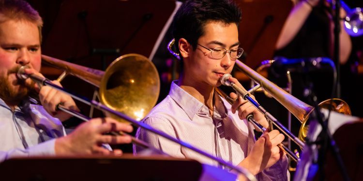 Students in Big Band playing Brass instruments