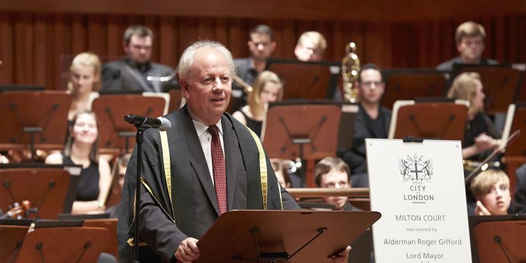 Barry Ife speaking at opening of Milton Court