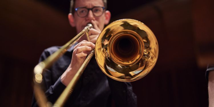 Student playing trombone