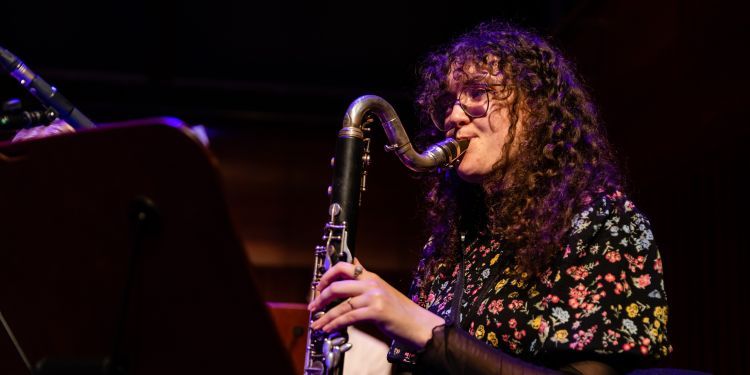 Student playing saxophone