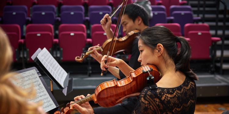Violinists performing as part of a chamber group