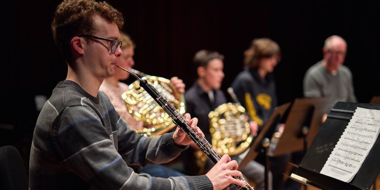 Student playing the oboe