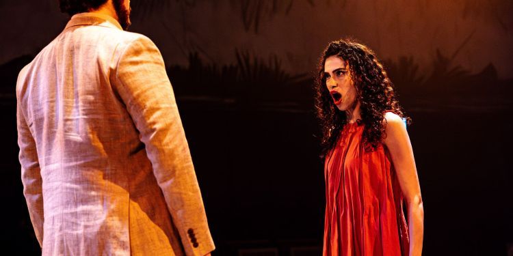 Two opera students on stage performing