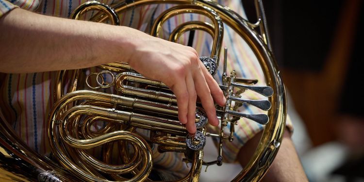 close up shot of a french horn 