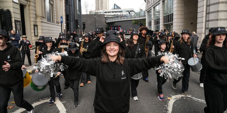 GYA marching band on the streets of the City of London part of the Lady Mayors Show