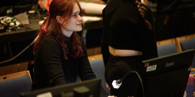 Eloise working behind-the-scenes on The Welkin