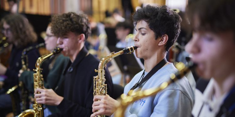 Junior Guildhall students playing brass instruments