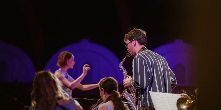 Jazz musicians performing on various instruments 