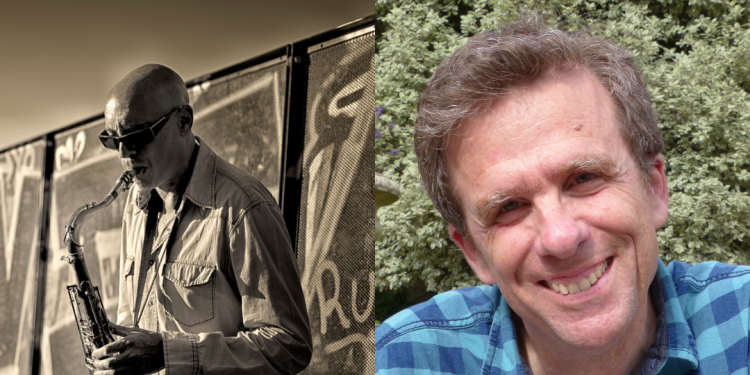 Collage of Dimitrios Vassilakis playing the saxophone and David Dolan headshot 