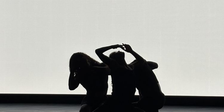 black and white image of dancers in front of a white background