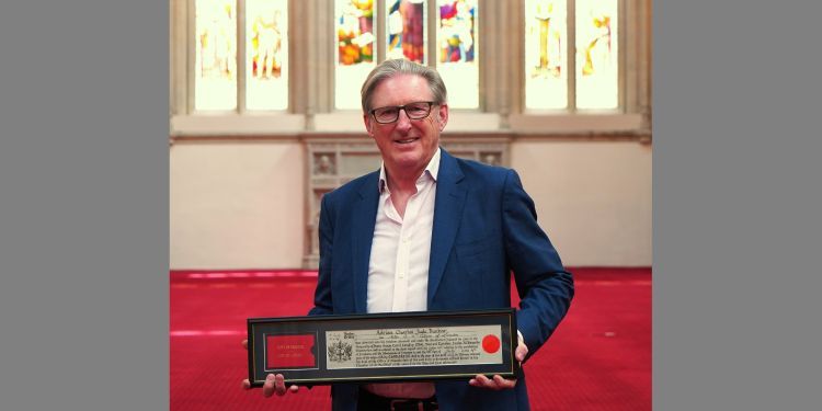 Adrian Dunbar receiving the Freedom of the City of London. Credit City of London Corporation