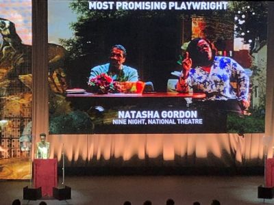 Natasha Gordon on stage at Award ceremony