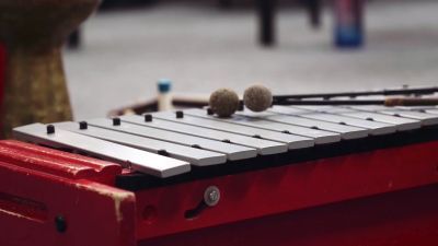 A picture of a red glockenspiel used for music therapy