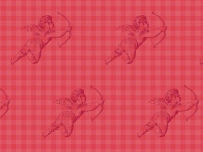 pink pattern with cherub holding a bow