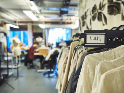 costumes stored on clothes rails