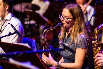 A Guildhall student playing the saxophone