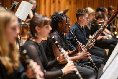 Students rehearsing in the Barbican