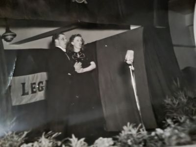 Black and white image of two singers