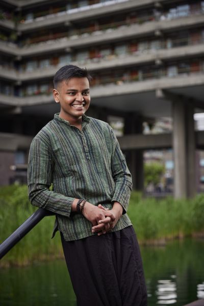 Acting student standing outside