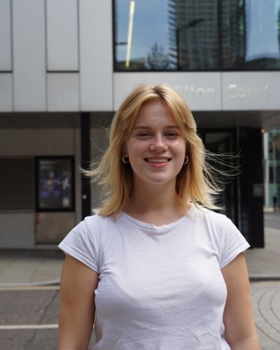 Holly standing outside Milton Court