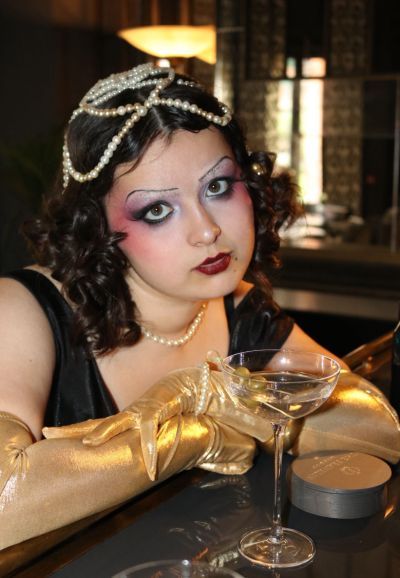 20s cabaret inspired makeup and hair for photoshoot – dress, headdress and photos by River (student at gsmd) 