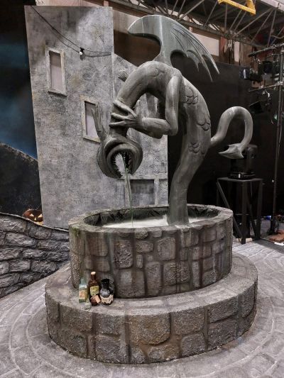 Poly carved working dragon fountain – base constructed out of bendy ply and 18mm ply -	2024