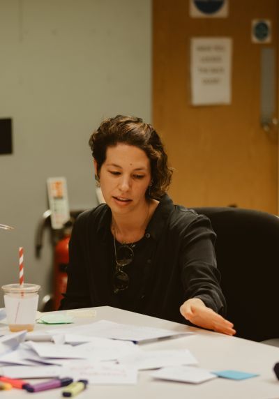 Student, Ariella Stoian behind the scenes on a theatre production
