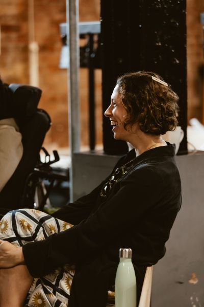 Student, Ariella Stoian behind the scenes on a theatre production